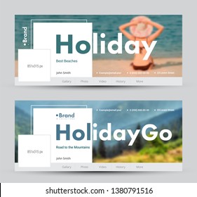 Social network banner design with square white elements and space for photo. Template standard size universal theme. Vector illustration