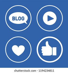 Social network blog heart and thumb up buttons of networking. Isolated icons set in circles, rounded shapes. Chatting box communication item vector