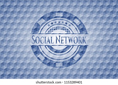 Social Network blue emblem or badge with geometric pattern background.