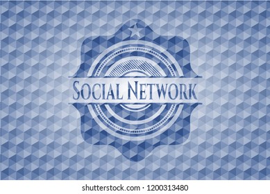 Social Network blue emblem or badge with geometric pattern background.