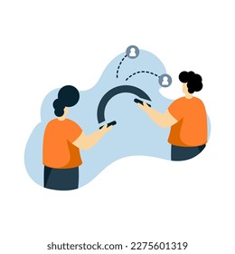 social network bridge Flat illustration. suitable for social media promotional materials, social network landing pages with people characters, chat mobile apps and online ordering service web banners.