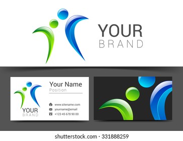 social network card logo design green and blue abstract template set