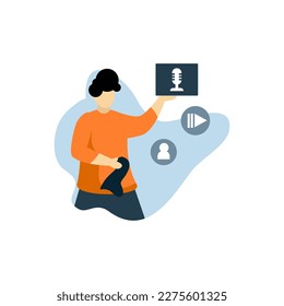 social network cast Flat illustration. suitable for social media promotional materials, social network landing pages with people characters, chat mobile apps and online ordering service web banners.