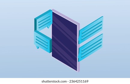 Social Network Chat and Messaging Ideas.on blue background.isometric Vector Design Illustration.