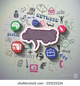 Social network collage with icons background. Vector illustration
