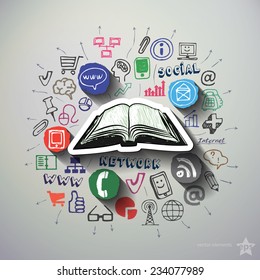 Social network collage with icons background. Vector illustration