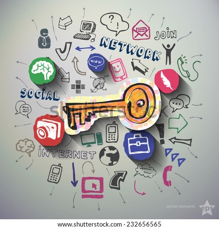Social network collage with icons background. Vector illustration