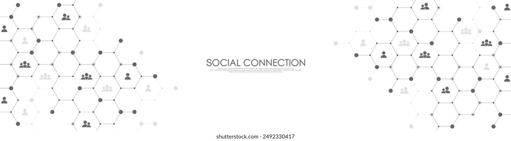 Social network communication concept. Global network connection abstract background. Horizontal header web banner. Internet technology. Business. Science. Vector illustration.