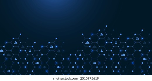 Social network communication concept. Global network connection abstract background. Horizontal header web banner. Internet technology. Business. Science. Vector illustration.