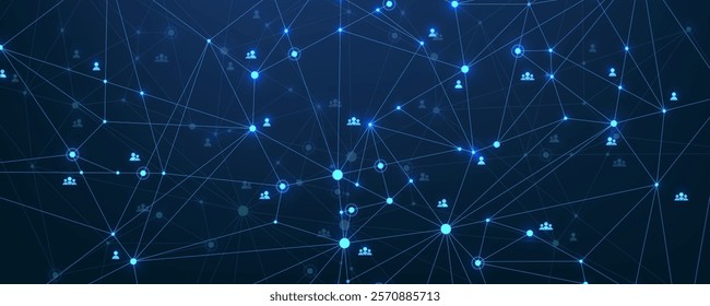 Social network communication concept. Global network connection abstract background. Horizontal header web banner. Internet technology. Business. Science. Vector illustration.