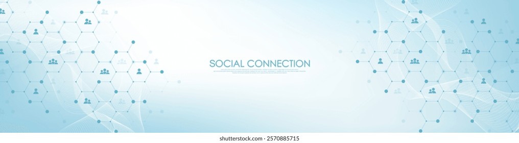 Social network communication concept. Global network connection abstract background. Horizontal header web banner. Internet technology. Business. Science. Vector illustration.