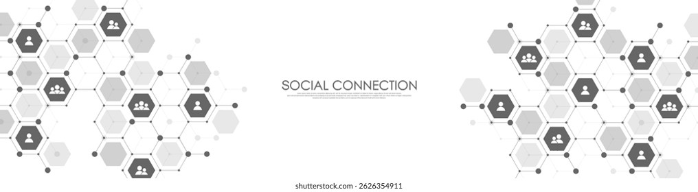 Social network communication concept. Global network connection abstract background. Horizontal header web banner. Internet technology. Business. Science. Vector illustration