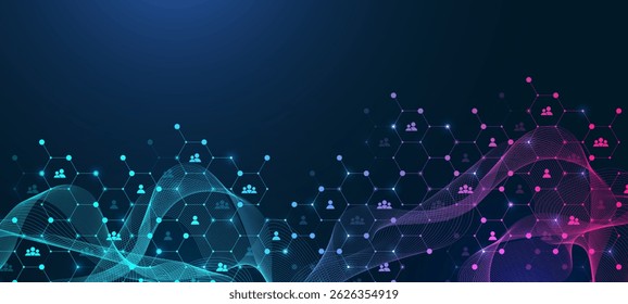 Social network communication concept. Global network connection abstract background. Horizontal header web banner. Internet technology. Business. Science. Vector illustration