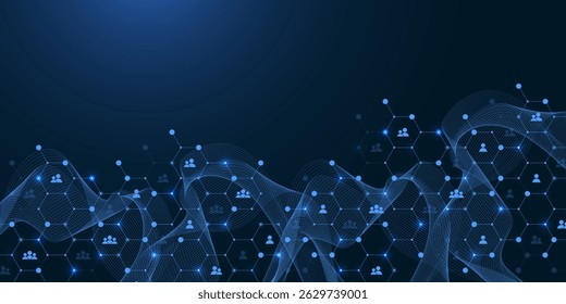 Social network communication concept. Global network connection abstract background. Horizontal header web banner. Internet technology. Business. Science. Vector illustration