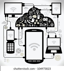 red social, comunicación en las redes informáticas globales. conexión de tablet para teléfono portátil