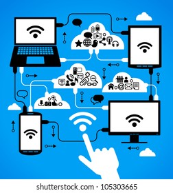 red social, comunicación en las redes informáticas globales. conexión de tablet para teléfono portátil.