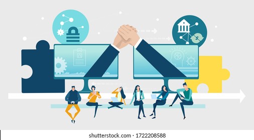 Social network communication in the global computer networks, business concept illustration
