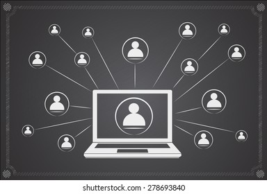 social network, communication in the global computer networks on a blackboard.
