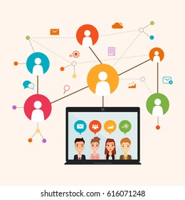social network communication in the global computer network. connection people infographic. illustration vector of flat design.