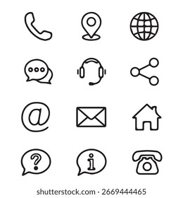 Iconos de comunicación de la red social fijados con el Web, el email, el teléfono, y los símbolos caseros