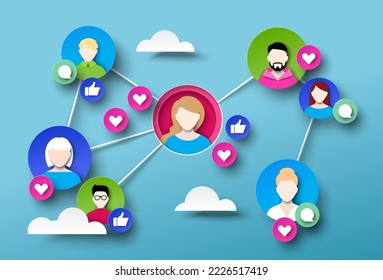 Comunicación de redes sociales en vector de red. La comunidad de personas dando me gusta y comentando hablando en internet en todo el mundo. Comercio y comercialización internacionales, amistad e interacción