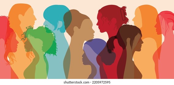 Social network community of women and girls of diverse cultures. Discussions and sharing of information. Multi-ethnic diversity friendship community.