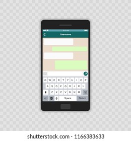 Social network concept. Blank template. Messenger window. Chating and messaging concept. Chat app template whith mobile keyboard. Vector illustration Message.
