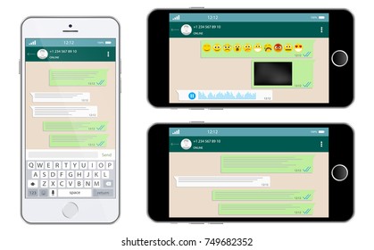 Social network concept. Blank template. Messenger window. Chating and messaging concept. Vector smartphone with messenger application on the screen.