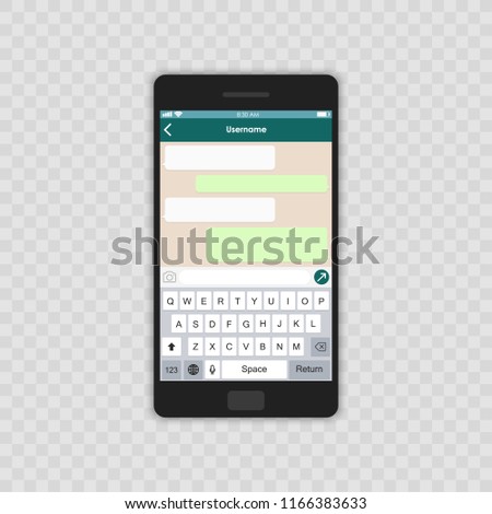 Social network concept. Blank template. Messenger window. Chating and messaging concept. Chat app template whith mobile keyboard. Vector illustration Message.
