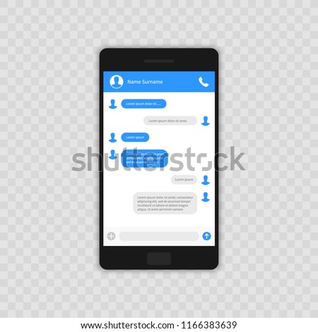 Social network concept. Blank template. Messenger window. Chating and messaging concept. Chat app template whith mobile keyboard. Vector illustration Message.