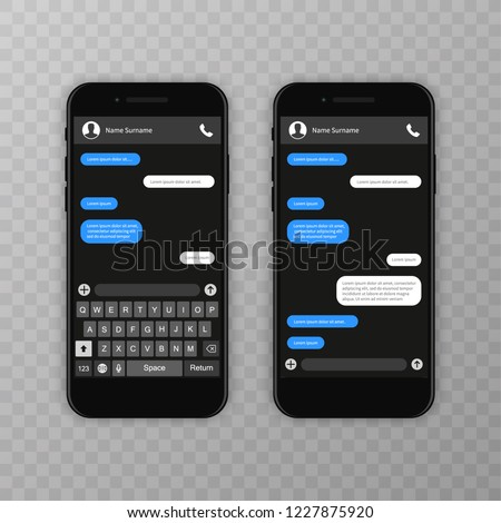 Social network concept. Blank template. Messenger window. Chating and messaging concept. Chat app template whith mobile keyboard. Vector illustration Message