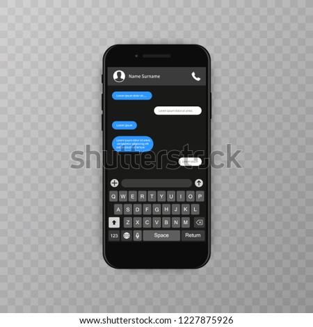 Social network concept. Blank template. Messenger window. Chating and messaging concept. Chat app template whith mobile keyboard. Vector illustration Message
