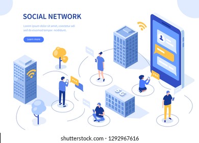 Social network concept. Can use for web banner, infographics, hero images. Flat isometric vector illustration isolated on white background.