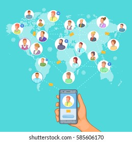 Social network concept cellphone set. Cartoon illustration of social network vector concept for web