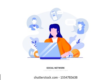 Social Network concept with character. Can use for web banner, infographics, hero images. Flat vector illustration isolated on white background.