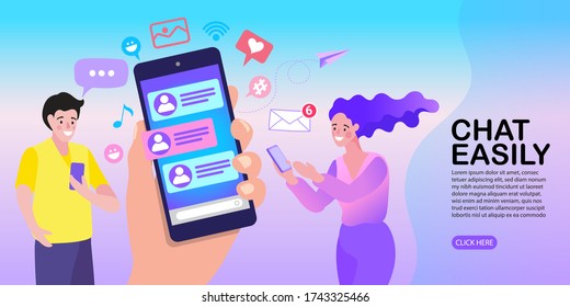 social network concept. Chat easily landing page website. illustration vector flat design.