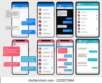 Social network concept. Chating phone and pad table screen templates set. Messenger window. Chating and messaging concept mock up for any ui presentation.