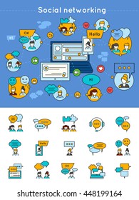 Social network concept with  communication and contacts design on blue background and chat icons isolated vector illustration