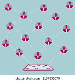 Social network concept design, network communication, tablet and human head icons.