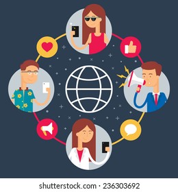 Social network concept. Flat design style modern vector illustration for web 