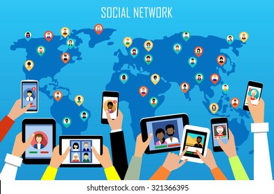 Social network concept. Flat style. Vector illustration