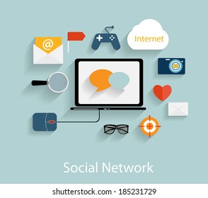 Social Network Concept Flat Vector Illustration
