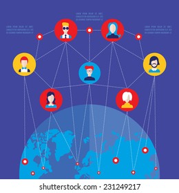 Social network concept. Global communication, infographic elements. Vector illustration