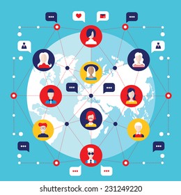 Social network concept. Global communication, infographic elements. Vector illustration