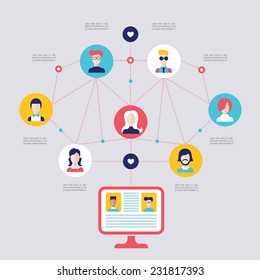 Social network concept. Global communication, technology infographic elements. Vector illustration