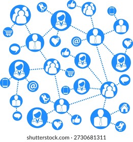 Social Network Concept Global Social Network and Teamwork Concept in Modern Flat Style, vector isolated on white background