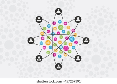 Social Network concept with icons surrounded by people and connection.