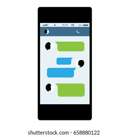 Concepto de red social. Mensajes en chat de redes sociales de Internet. Teléfono móvil con fondo blanco. Ilustración del vector