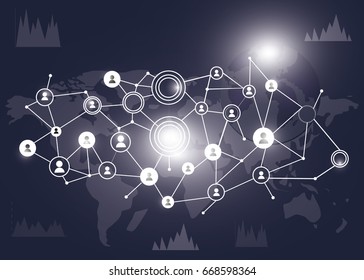 Social network concept . Mixed media