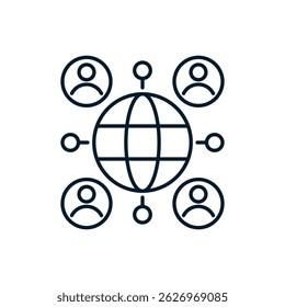 Konzept des sozialen Netzwerks, Menschen, die über das Internet verbunden sind Lineares Vektorsymbol einzeln auf weißem Hintergrund.